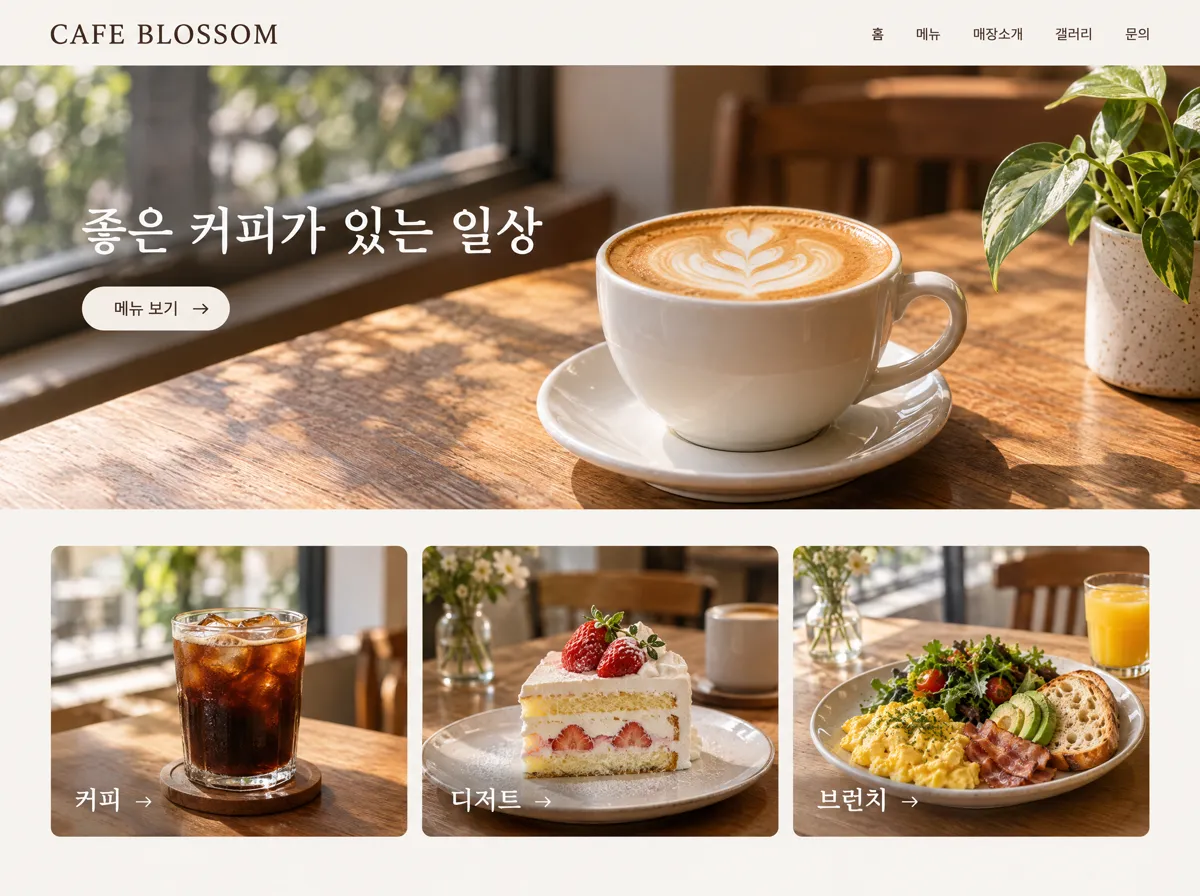 카페 홈페이지 시안 화면